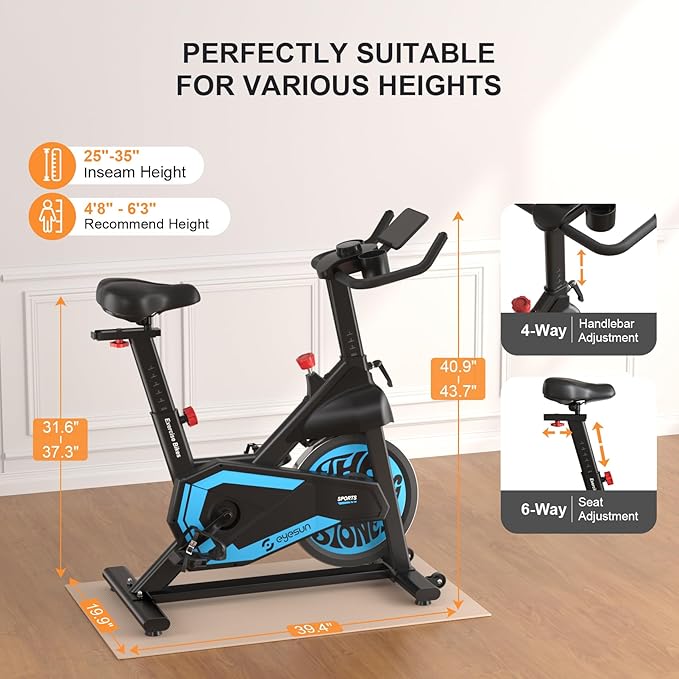 Exercise Bikes for Home,Indoor Cycling Bike with Adjustable Magnetic,Brake Pad Resistance Silent Belt Drive,330lbs Weight Capacity &Upgraded Version Seat for Home Cardio&Weight Loss