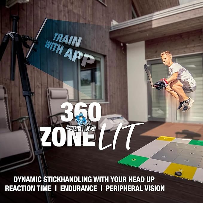 Hockey Revolution 360 Zone Lit - Professional Training Flooring Tiles - Improve StickHandling and Moving, Speed on Ice, Exercise, Fitness - Indoor and Outdoor Practice Zone with Hockey Trainer App