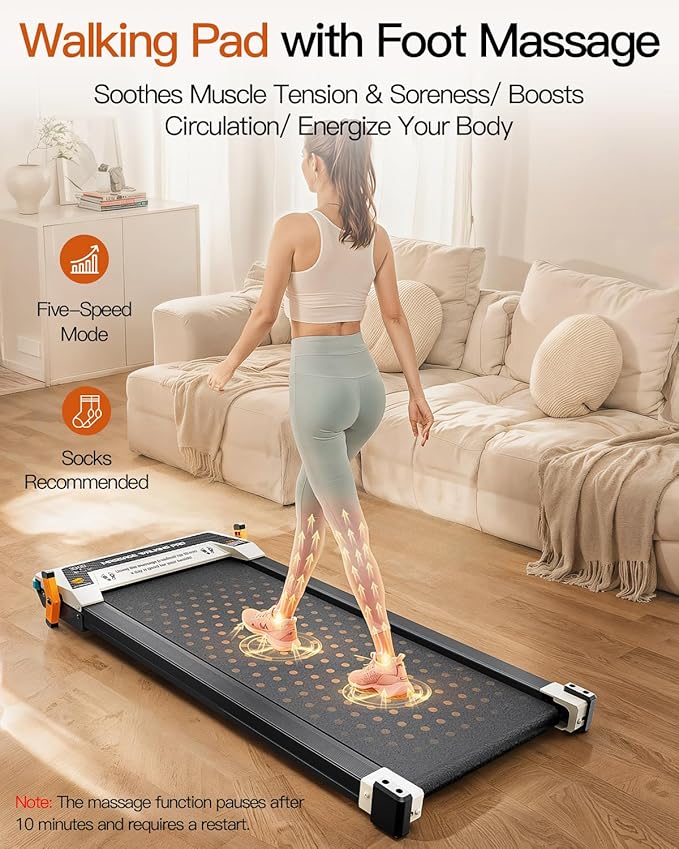 FUNRAY Versatile Walking Pad Treadmill with Incline - Dual-Sided Under Desk Treadmill with Foot Massage,2 in 1 Walking Machine for Home/Office with 330LBS Weight Capacity