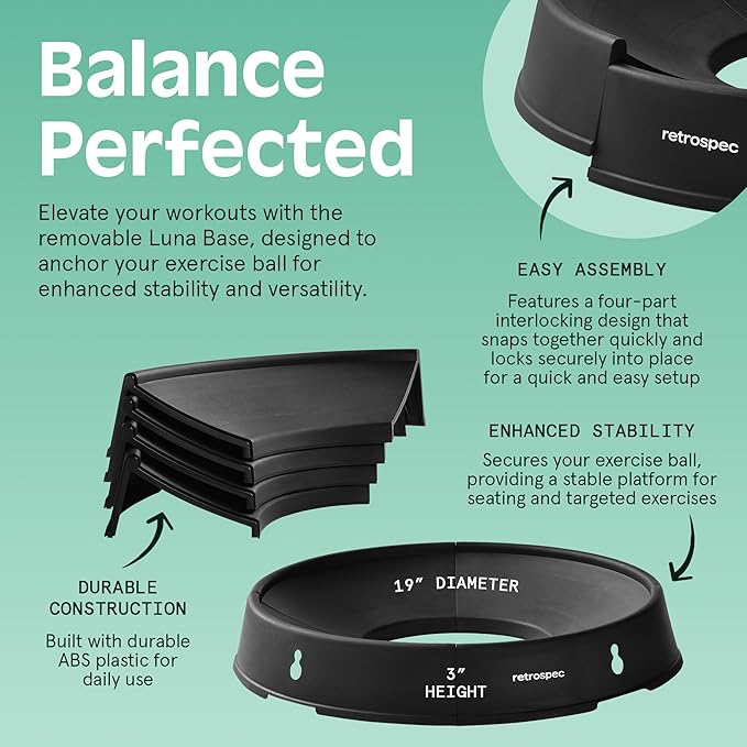 Retrospec Luna Exercise Ball, Base & Pump/Ball & Pump with Anti-Burst Material - Fitness Gym Swiss Ball - Perfect for Balance, Stability, Yoga, Pilates, Pregnancy & Birthing