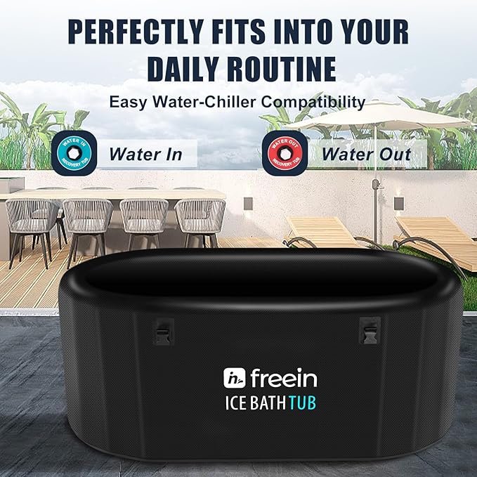 Freein Ice Bath Tub For Athletes Water Chiller Compatible Cold Plunge Outdoor, Portable, Foldable Cold Plunge Tub for Adults 52"x28"x24" Inflatable Recovery PRO