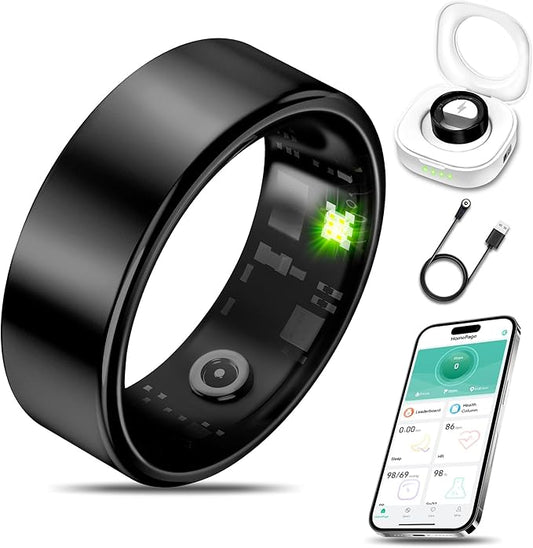 Smart Health Ring for Women Men Fitness Tracker with Heart Rate, Blood Oxygen, Blood Pressure, Sleep Monitoring, Step Counting, IP68 Waterproof for iPhone and Android, No APP Fee, Black 9