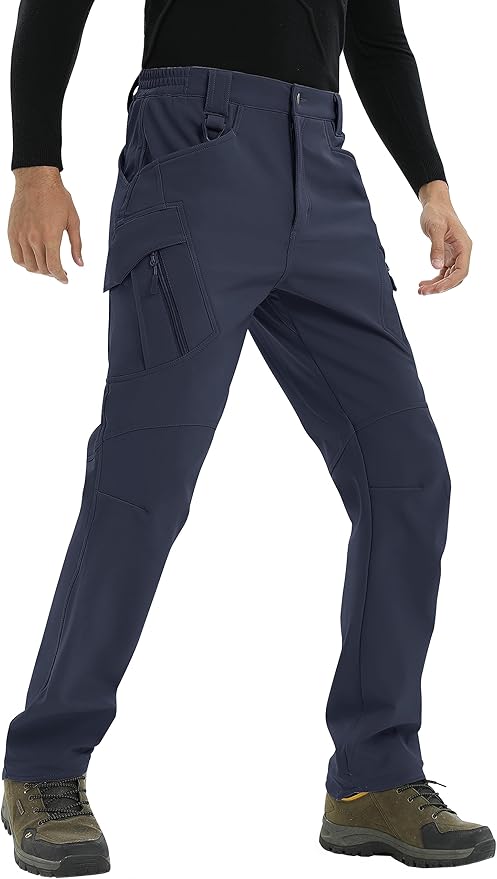 TACVASEN Men's Winter Pants 9 Pockets Fleece Snow Hiking Pants Water-Resistant Warm Softshell Thick Tactical Pants