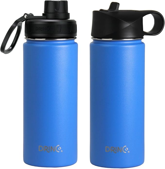 DRINCO Stainless Steel Water Bottle Spout Lid Vacuum Insulated Double Wall Water Bottle Wide Mouth (40oz 32oz 22oz 18oz 14oz) Leak Proof Keeps Cold or Hot (18 oz, 18oz Royal Blue)
