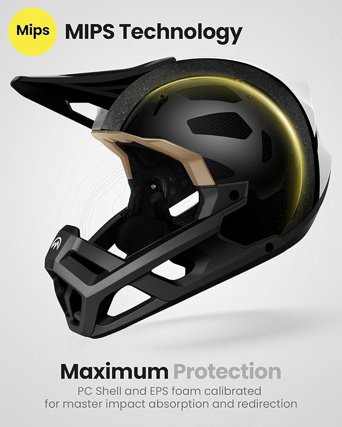 OutdoorMaster MIPS Full Face Mountain Bike Helmet for Men & Women - Two Removable Chin Pad, Ventilation Lightweight - Racing Downhill DH BMX MTB Helmet