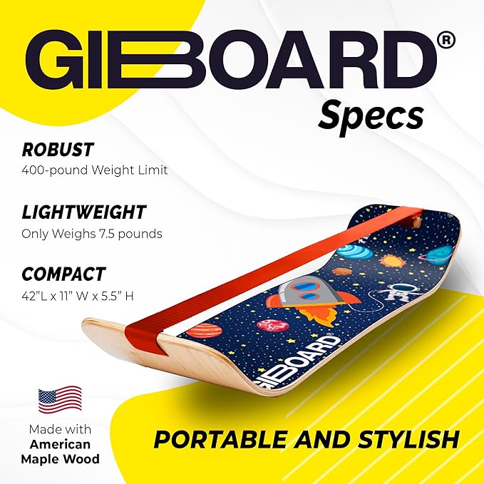 GIBBON SlackBoard - GiBoard Balance Board Kids & Adults - Slackline Balance Trainer - Slack Board Core Workout Equipment Home Gym Training - Standing Desk Exercise - Yoga, Agility, Pilates & More