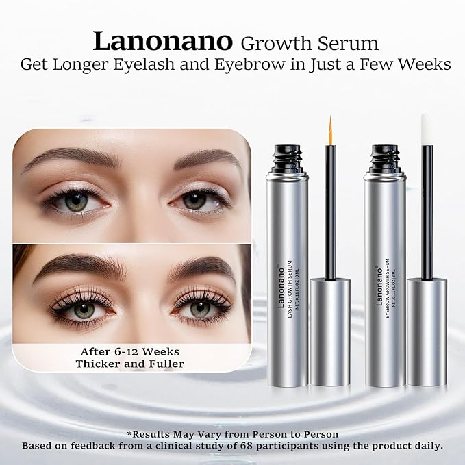 Eyelash and Eyebrow Serum Set for Thicker, Longer, Fuller Lashes and Brows, Vegan & Cruelty-Free, 0.2 Fl Oz（6ml）