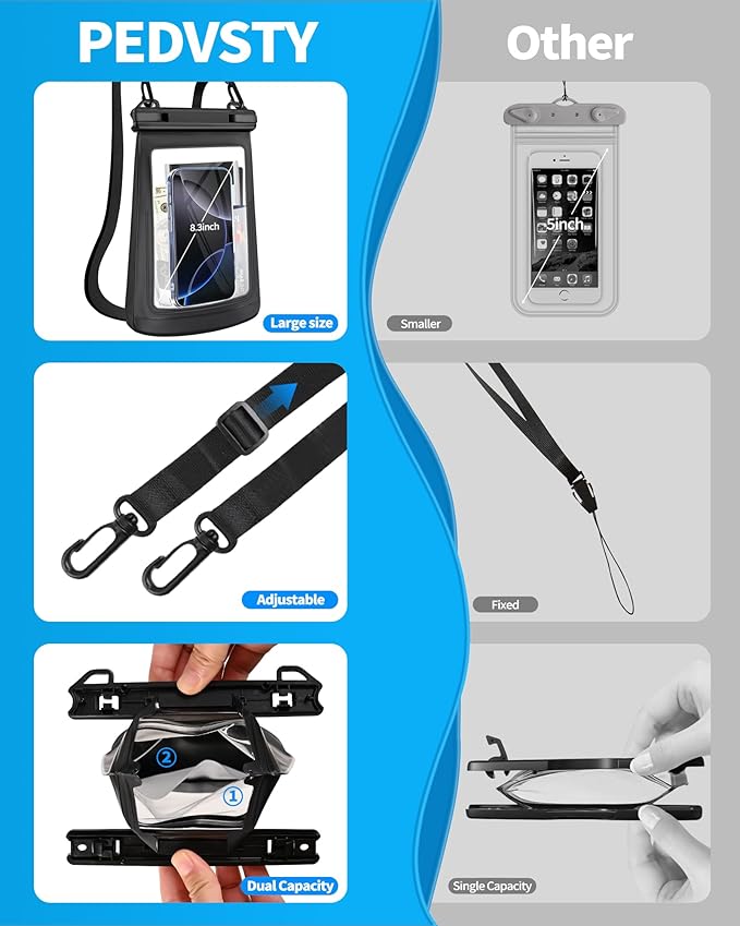 Large Waterproof Phone Pouch - [Oversized] [Floating] Water Proof Pouch for iPhone Galaxy Google and More, IPX8 Waterproof Dry Bag for Beach Vacation Belongings Clear Black