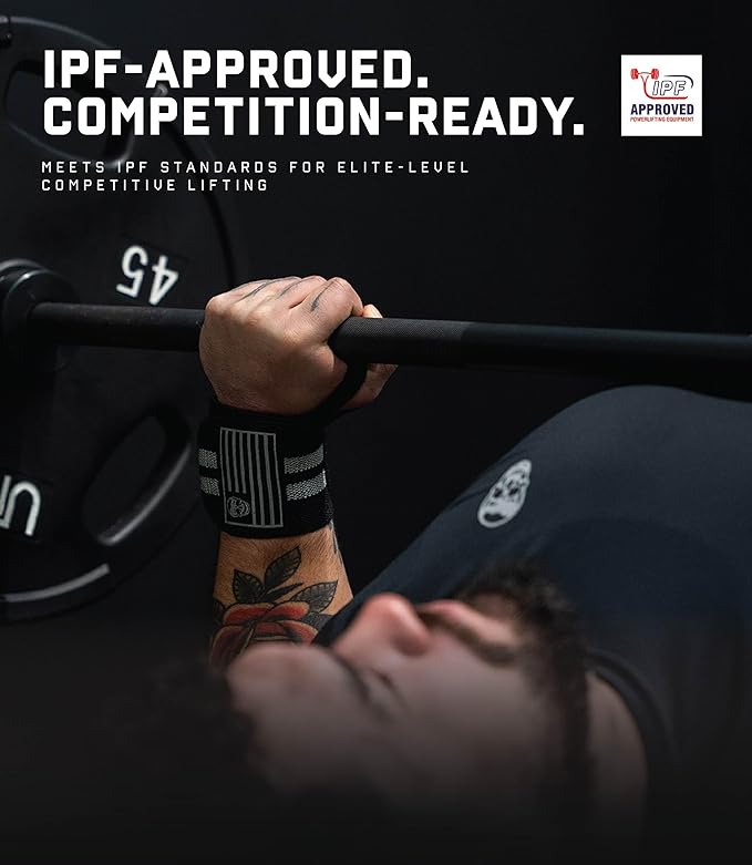 Gymreapers Weightlifting Wrist Wraps (IPF Approved) 18" Professional Quality Wrist Support with Heavy Duty Thumb Loop - Best Wrap for Powerlifting Competition, Strength Training, Bodybuilding