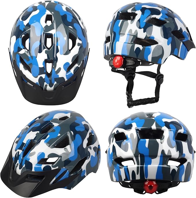 Kids Bike Helmet,Bavilk Kids Boys Girls Bike Helmets with LED Light Detachable Visor Children Youth Teen Multi-Sport for Skating Cycling Scooter Skateboard Adjustable & Lightweight 19.7"-22.4"