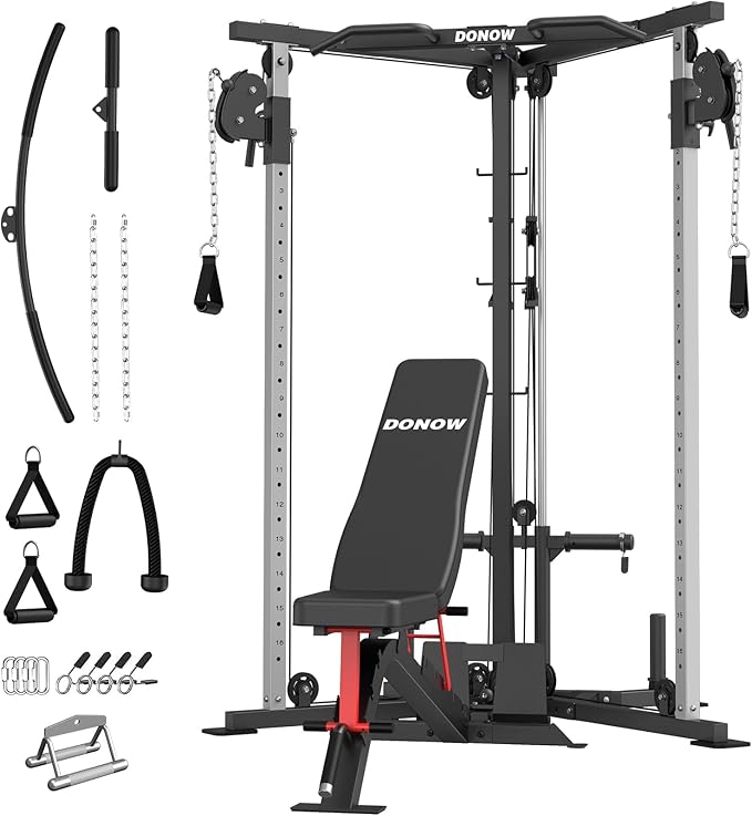 DONOW Cable Crossover Machine, Cable Fly Machine Home Gym System Workout Station with Dual Pulley System Pull-Up Bar Cable Bar and LAT Pull Down System
