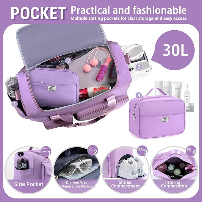 FIORETTO Women's Gym Duffle Bag with Shoes Compartment, 37L Capacity, Ideal for Travel, Gym, Sports, Duffel, Weekender