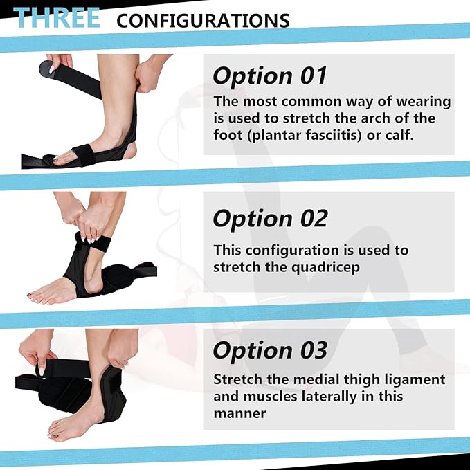 Foot and Calf Fascia Stretcher for Plantar Fasciitis, Physiotherapy Stretching Strap, Yoga Stretch Strap Improves Strength and Relief to Heel Spurs, Calf, Thigh and Hip (Black)