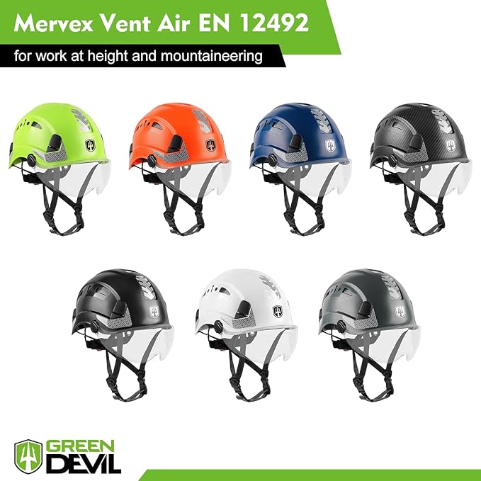 GREEN DEVIL Safety Helmet Hard Hat with Chin Strap Vented Lightweight Adjustable Hardhat for Men Women with Hi-Viz Design Ideal for Tree Climbing Work at Height