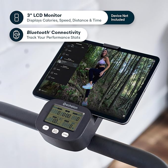 Echelon Stair Climber Sport for Low Impact Cardio at Home – Foldable Design, 3 Incline Levels, Adjustable Resistance, 3 inch Display, Bluetooth, 2 Handle Positions (Battery Powered)