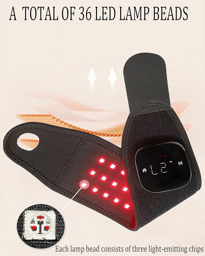 Red Light Therapy Wristband with Heat & Massage, Red Light Therapy Belt - 36 LED Lights, 5 Massage Levels & 3 Heat Settings, Rechargeable Portable Design(1Pce Black)