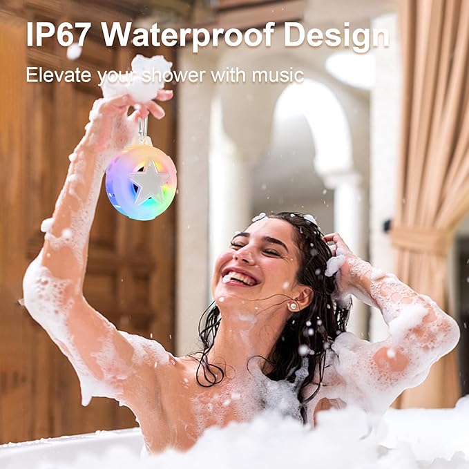EBODA Bluetooth Shower Speaker, IP67 Waterproof Portable Speakers, Floating, TF Card, Small Outdoor Speaker with LED Light, True Wireless Stereo for Bike, Beach, Paddle Board, Kayak, Pool, Gifts