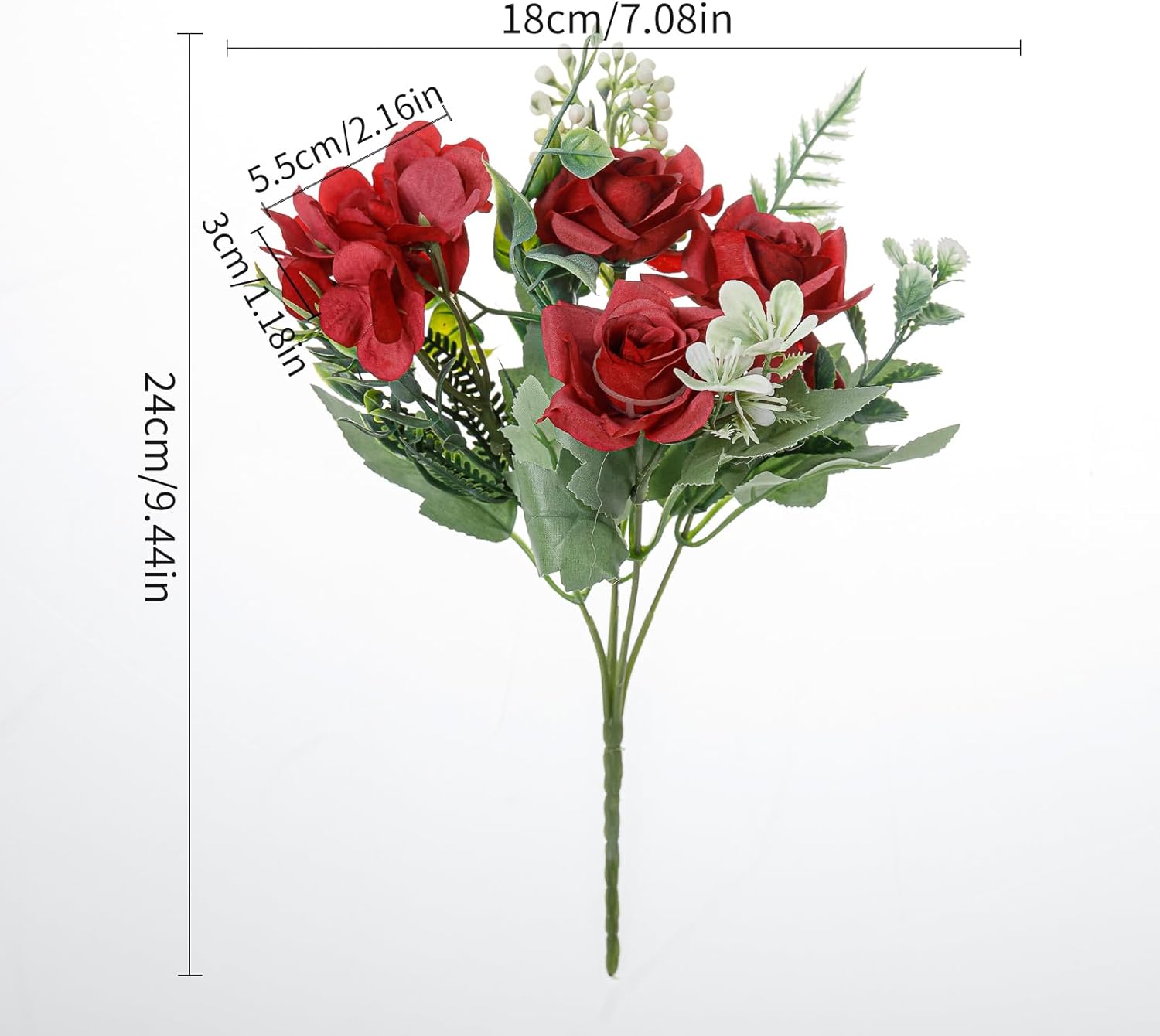 Artificial Flower 5 Branches Artificial Silk Fake Flowers Bouquet Small Roses for Wedding Home Office Tables Decor 2 Packs(Red)