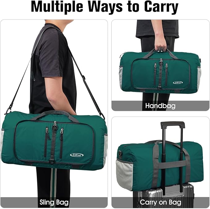 G4Free 40L/65L Foldable Duffel Bag, Water-Repellent Travel Backpack, Lightweight Carry Bag for Overnight Weekender Sports Men Women