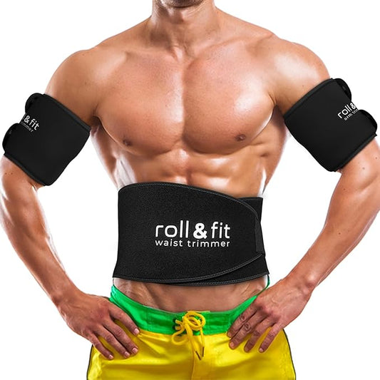 Roll & Fit Waist and Arm Trimmer for Women and Men – Back Support, Lightweight Sauna Sweat Belt and Arm Bands for Fat Burn