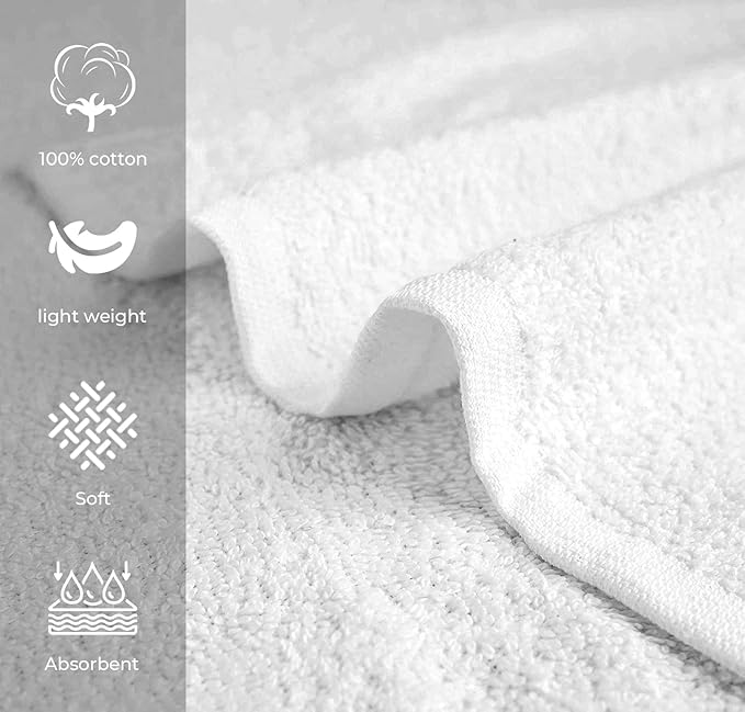 Avalon Salon Towel - White Hand Towels Bulk Pack of 24-100% Cotton Absorbent Spa, Facial & Gym Towels for Working Out - 16x27 Inches (Not Bleach Proof)
