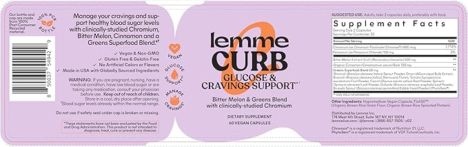 Lemme Curb - Cravings, Improve Carb Metabolism, Weight Management Support, Clinically Studied Chromium Picolinate, Bitter Melon, Ceylon Cinnamon & Greens Superfood - 60 Count (Pack of 2)