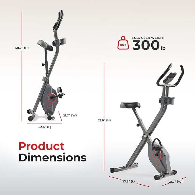 Sunny Health & Fitness Smart Folding X-Bike, Portable Compact Exercise Bike for Indoor Cycling Workout, Home Cardio Training Machine, Free SunnyFit App Bluetooth Connect, Optional Foldable Recumbent