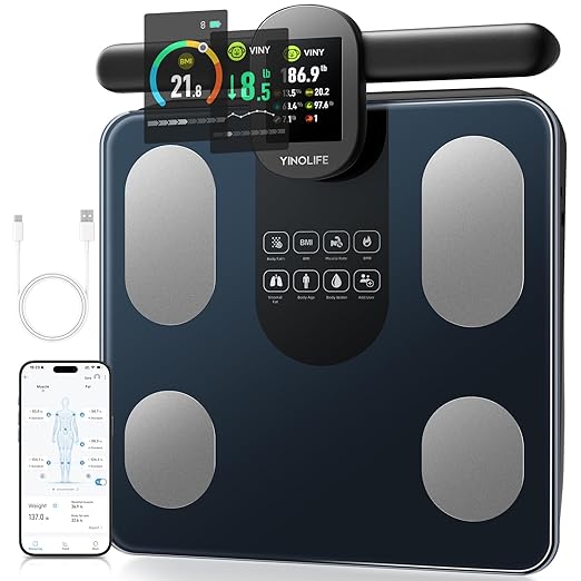 Scale for Body Weight, 8 Electrode Smart Bathroom Scale with BMI Body Fat Muscle Mass 28 Full Body Composition, High Precision Digital Weight Scale with Handle Display, Rechargeable, 400 lbs