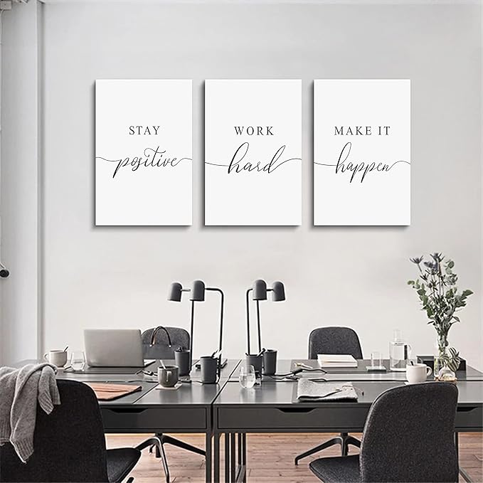 Framed Canvas Wall Art Positive Quote, Office Art, White Large Poster, Motivational Artwork Set of 3 Prints, Inspirational Poster Prints (G-3pcs,12x16inchx3pcs)