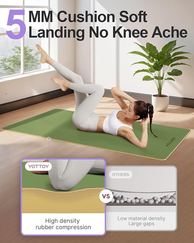 YOTTOY Yoga Mat,Non-Slip Hot Yoga Mat with Anti-Tear Design and Friendly Natural Rubber Mat with Strap and Bag