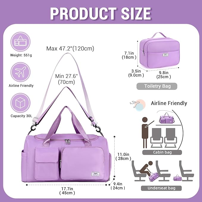 FIORETTO Women's Gym Duffle Bag with Shoes Compartment, 37L Capacity, Ideal for Travel, Gym, Sports, Duffel, Weekender