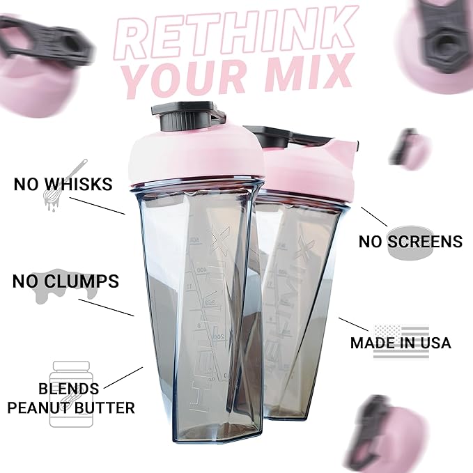 HELIMIX 2.0 Vortex Blender Shaker Bottle Holds upto 28oz | No Blending Ball or Whisk | USA Made | Portable Pre Workout Whey Protein Drink Shaker Cup | Mixes Cocktails Smoothies Shakes | Top Rack Safe