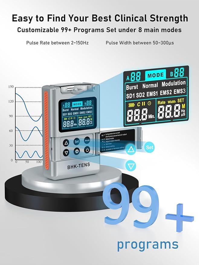 DIY Pluse TENS EMS Unit Muscle Stimulator for Back Pain Relief, Rechargeable TENS Unit Machine with 8 Modes & 8 Electrode Pads. Electric TENS Massager for Chronic Pain, Muscle Relaxation, Home Use