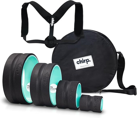 Ultimate Back + Neck Bundle, 4-Pack Chirp Wheel Massage Rollers, Carrying Case, Upper Back Posture Corrector, Includes Focus, Muscle Massage, and Gentle High Density Foam Rollers, Up to 500 lbs, Mint