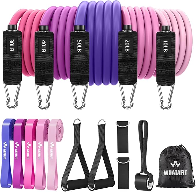 WHATAFIT Resistance Bands, Exercise Bands，Resistance Bands for Working Out, Work Out Bands with Handles for Men and Women Fitness, Strength Training Home Gym Equipment