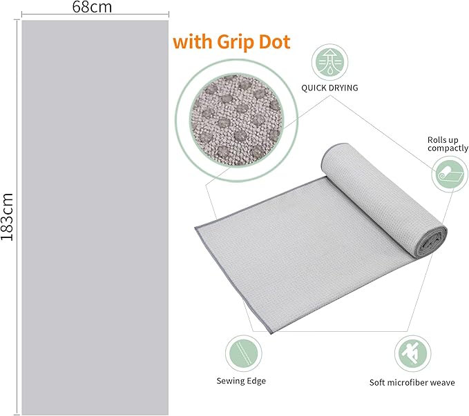 2 Pack Hot Yoga Towel with Grip Dot，Stickyfiber Yoga Mat Towels Non Slip for Hot Yoga,Absorbent Microfiber Sweat Anti-Slip Cover,Bikram,Pilates,Exercise,Fitness