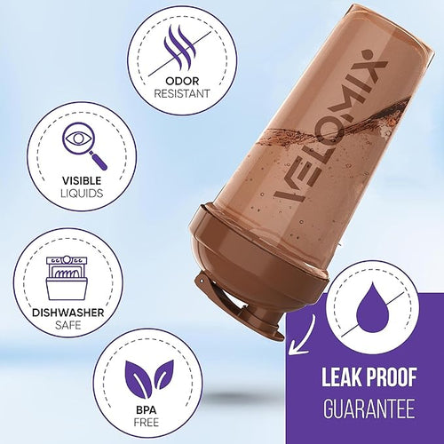 '-2 Pack- 28 oz Protein Shaker Bottles for Protein Mixes - 2x Wire Whisk | Leak Proof Shaker Cups for Protein Shakes | Protein Shaker Bottle Pack | Shakers for Protein Shakes-Brown Colors