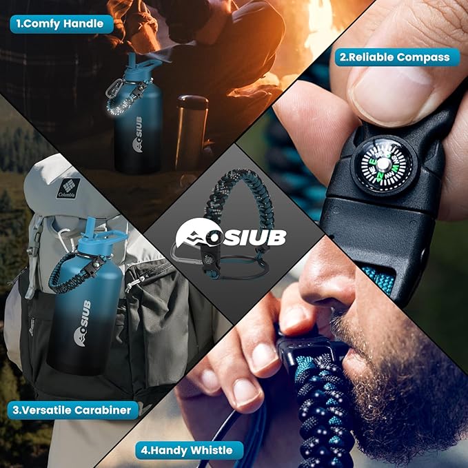 Insulated Water Bottle 128 oz, Triple Wall Vacuum Stainless Steel(Cold for 48 Hrs),Leak Proof & BPA-Free,One Gallon Water Bottle with Reflective Paracord & Flip Straw for Sports & Travel, Indigo-Black