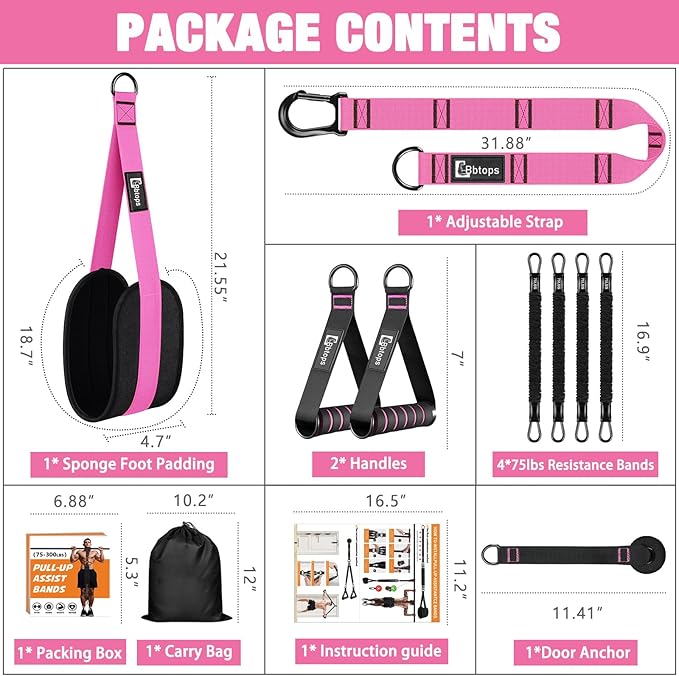 Pull Up Assistance Bands,Up to 300 lbs Assistance,Adjustable Heavy Duty 4 Resistance Bands for Pull up, with Feet/Knee Rest, Handle and Door Anchor for Home Gym Fitness Exercise Strength Training