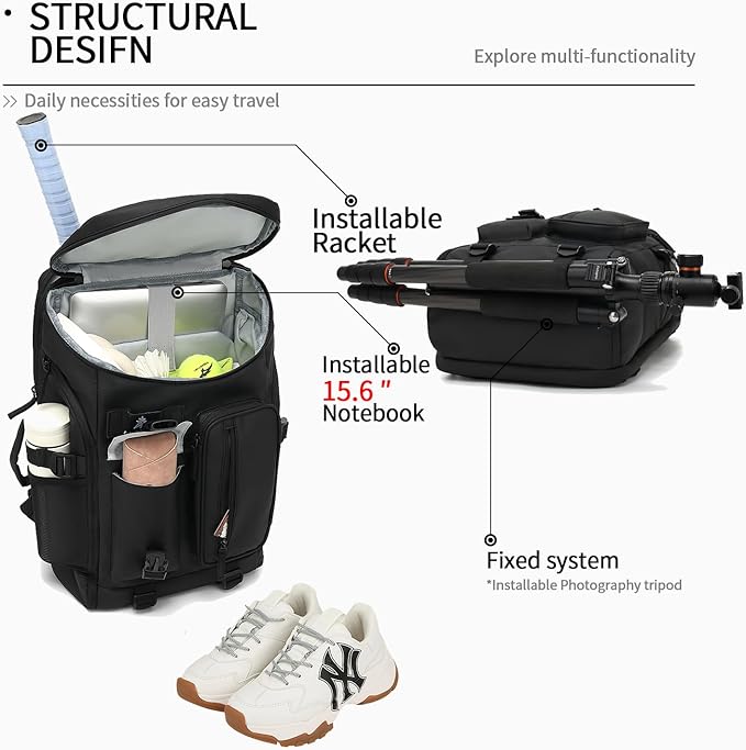 Kalesi Gym Duffle Tennis Bag Backpack 4-Way Waterproof with Shoes Compartment for travel Sport Hiking laptop (Black 02)