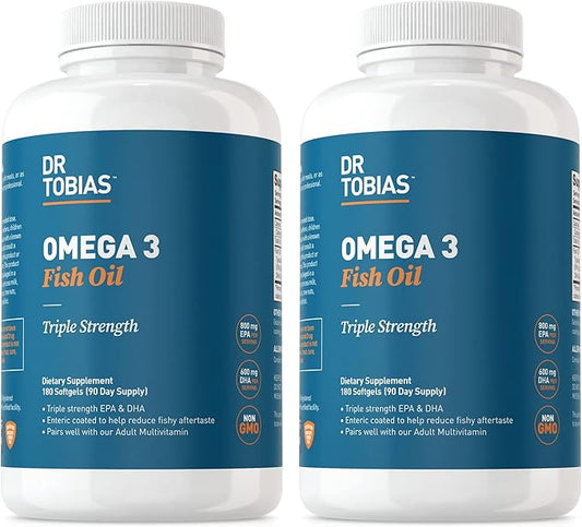 Dr. Tobias Omega 3 Fish Oil, 2000mg Triple Strength with 800mg EPA 600mg DHA Per Serving, Fish Oil Omega 3 Supplements for Heart, Brain & Immune Support, 360 Softgels, 180 Servings
