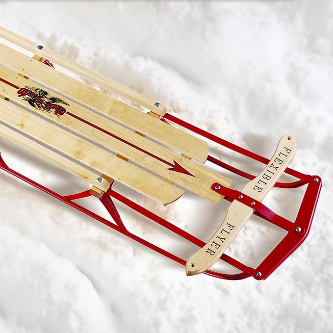 Flexible Flyer Metal Runner Sled. Steel & Wood Steering Snow Slider