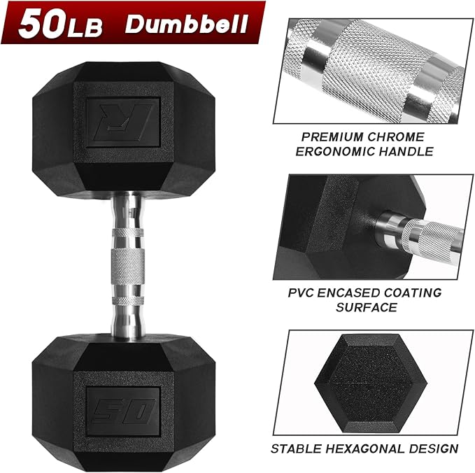 RitFit 5-650 LBS PVC Encased Hex Dumbbell Sets with Optional Rack for Home Gym, Hand weight with Chrome Handle for Strength Training, Workouts