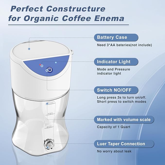 Electric Enema Bottle Set, TopQuaFocus Colon Cleanse Enema Kit for Women and Men, Feminine Care Douches with 3.96ft Silicone Hose, Automatic Organic Home Coffee Colonic Cleansing Enemas-BPA Free