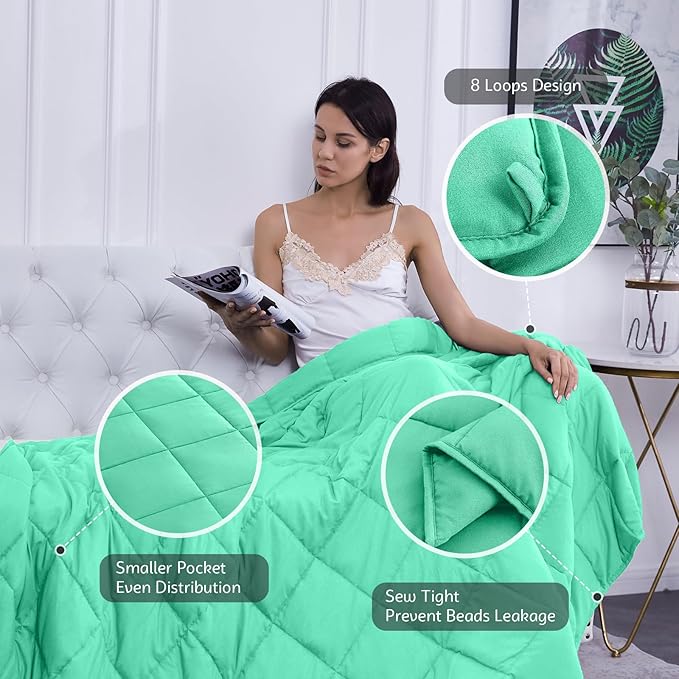 L'AGRATY Weighted Blanket - 48"x72" 15lbs Cooling Breathable Heavy Blanket Microfiber Material with Glass Beads for Adult All-Season Summer Fall Winter Soft Thick Comfort