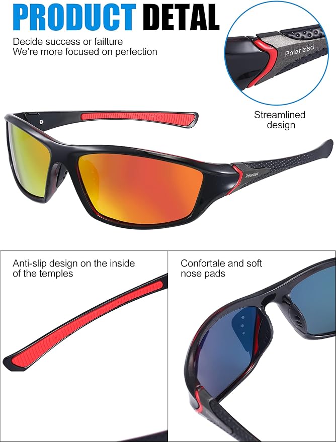 Frienda 6 Pack Polarized Sport Sunglasses for Men Multipack Fit over Glasses Pack Lot Set Men's Sport Fishing Eyeglasses