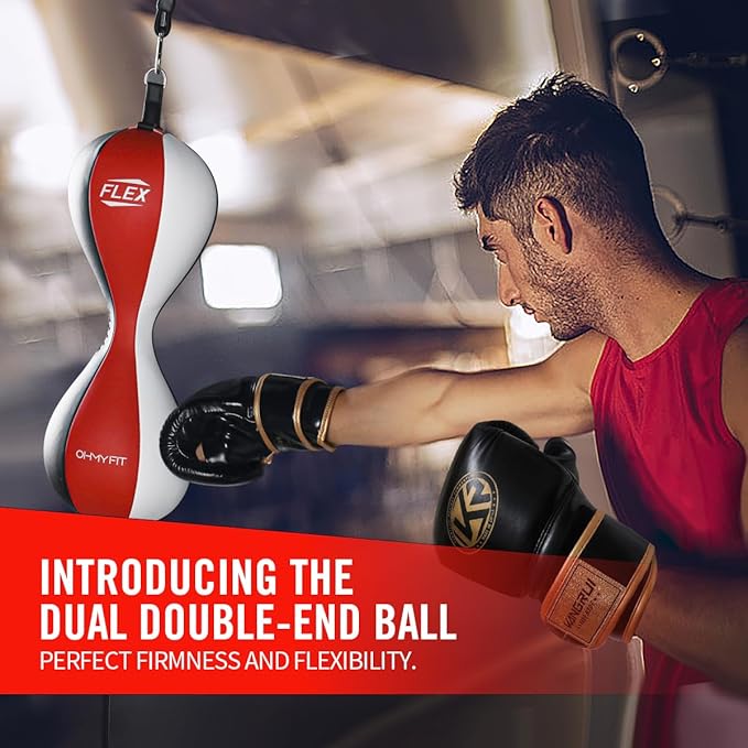 Flex Double End Punching Bag - Bungee Cords w/Special Flex Adjustable System - Durable Bladder Speed Bag - Boxing Training Equipment for Adults - Home Gym Accessories
