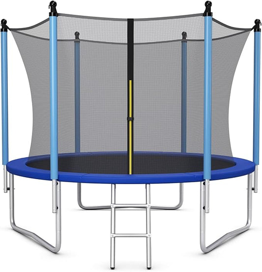 GYMAX Trampoline, 8FT 10FT 12FT 14FT 15FT 16FT Recreational Trampolines w/Safety Enclosure Net & Ladder - ASTM Certificated, Outdoor Trampoline for Kids and Adults