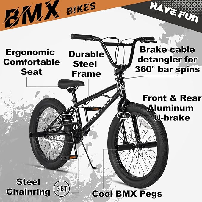 Freestyle BMX Bike, 18 20 Inch Kids Bicycle for 5-13 Years Old Kids and Beginner Level Rider, Multiple Colors