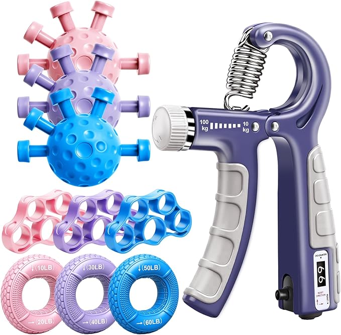 Grip Strength Trainer Kit, Adjustable Forearm Strengthener, Hand Grip Strengthener Balls, Finger Exerciser & Stretcher for Strength Training, Recovery & Flexibility